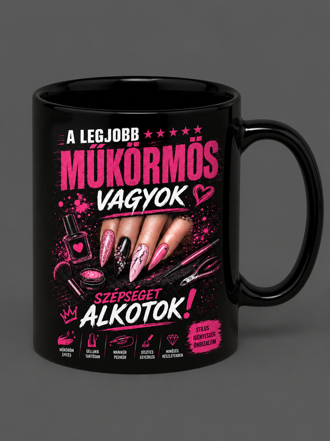 Műkörmös bögre 3DL - Fekete